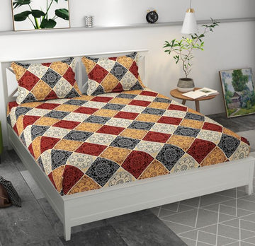 Premium MICROFIBER ELASTIC FITTED DOUBLE BEDSHEET WITH TWO PILLOW COVERS (70X76X6 Inches)
